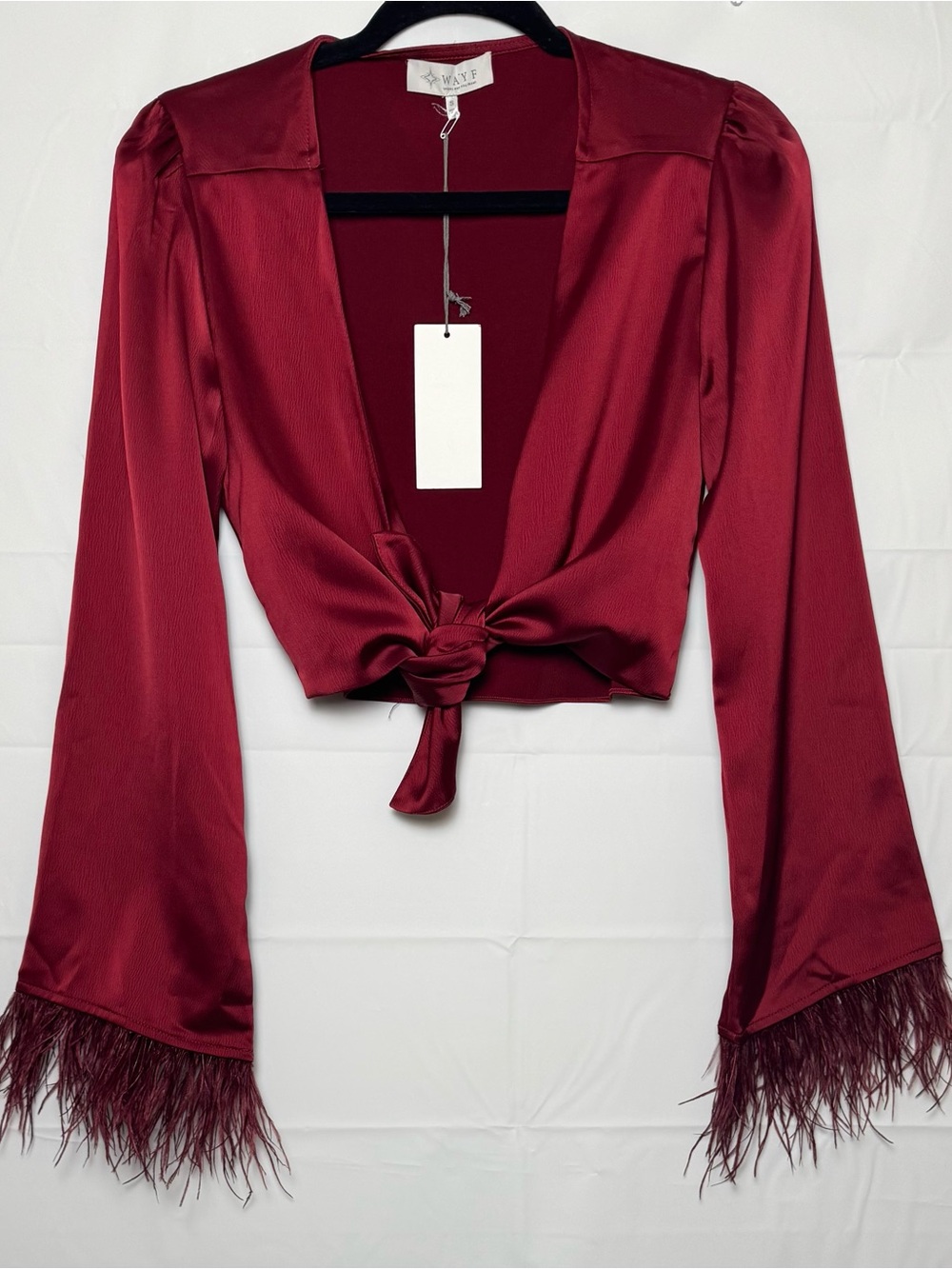 Wayf Women Red Two Pieces Set Pants Wide Leg Tailored Trousers Satin Wrap Top, S - Picture 8 of 15